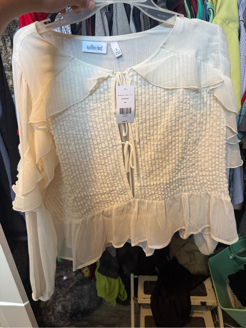 Willow & Root Cream Smocked Ruffle Blouse